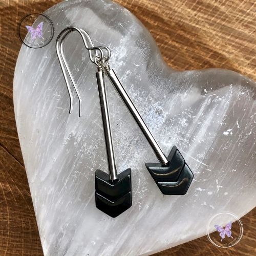 Hematite Arrow Silver Tube Earrings